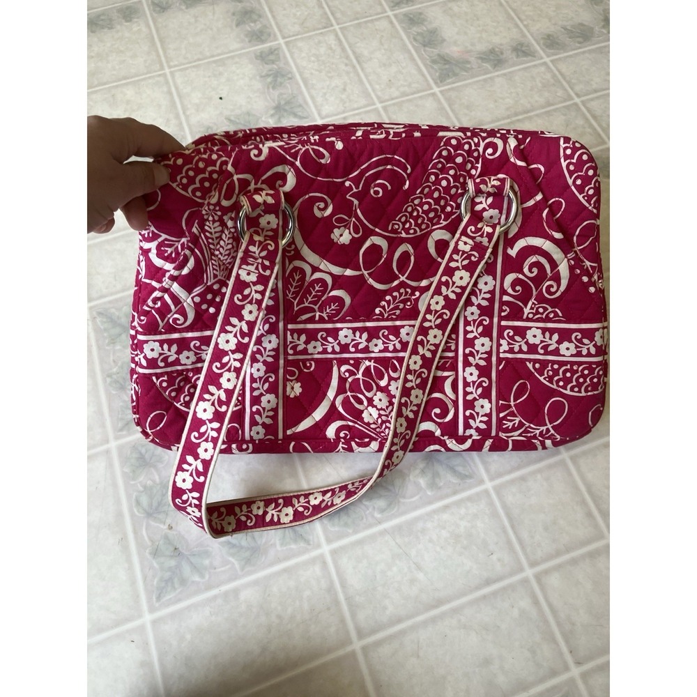 Vera Bradley Handbag Bag Pink White‎ Floral Paisley Quilted Zip Purse Two handle